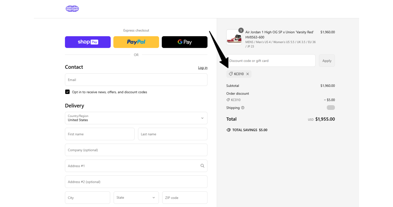 Kicks Crew Kuwait Coupon Code - $5 OFF