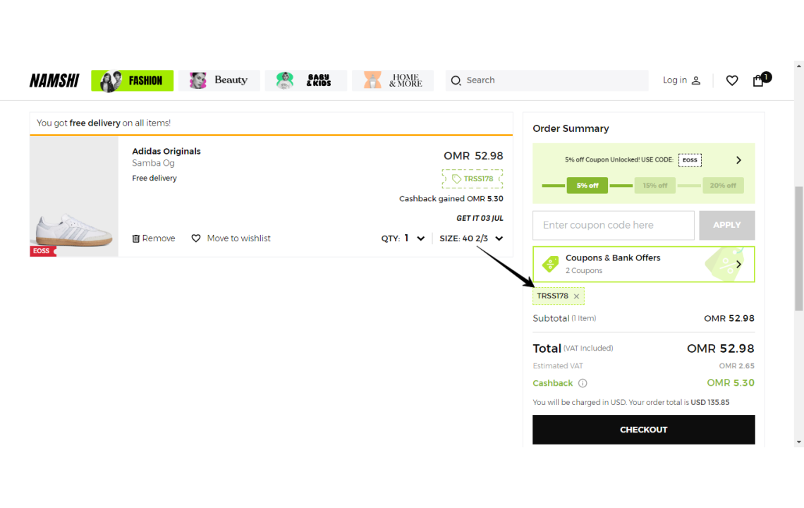 Namshi First Order Discount: 20% OFF + 20% Cashback